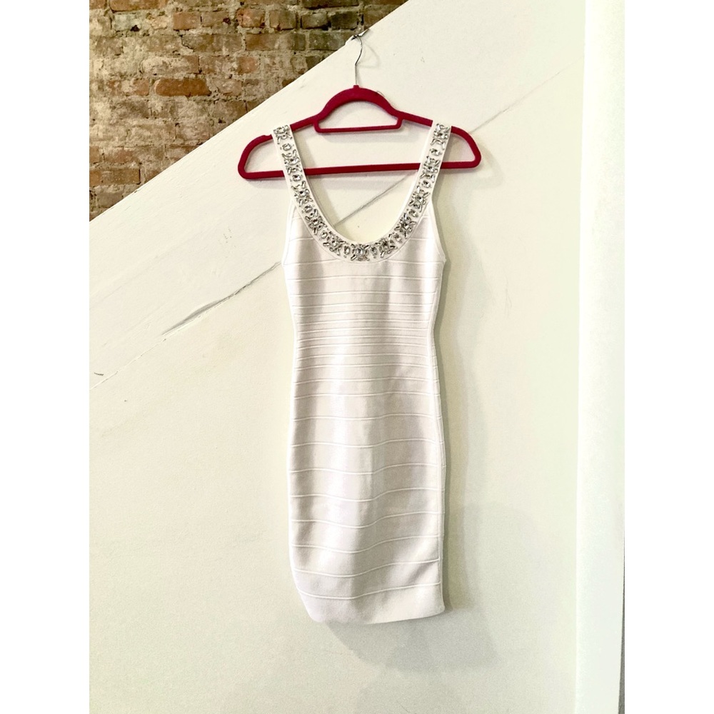 Parker White Rhinestone-flecked Bandage Dress